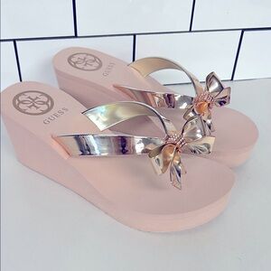 GUESS Women's Size 8 Siarra Flip-Flop Wedge Sandals Pink Bow Retro Y2K Barbie